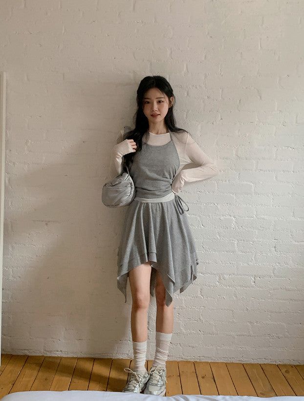 Halter Neck Ribbon Layered Sleeveless (3color)