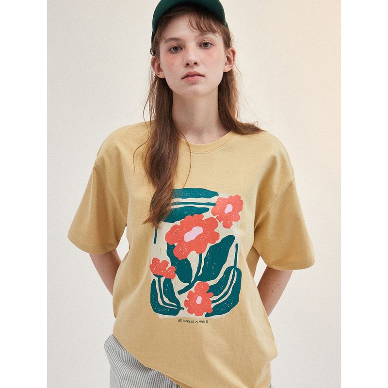 FLOWER DRAWING OVERSIZED T-SHIRT_YELLOW