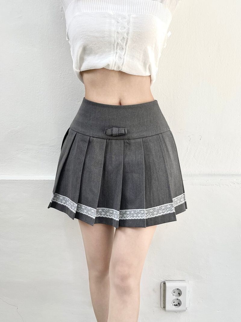 Seow（ソウ）の「1173. Lace ribbon pleats mini sk (2color)（Skirts）」