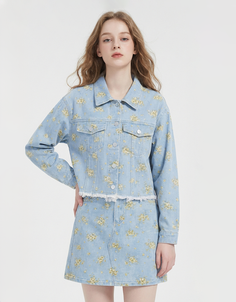Canola Bloom Flower Denim Jacket Light Blue