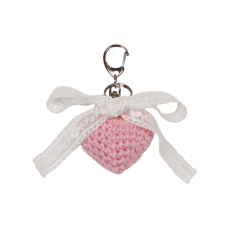 CROCHET HEART RIBBON KEYRING