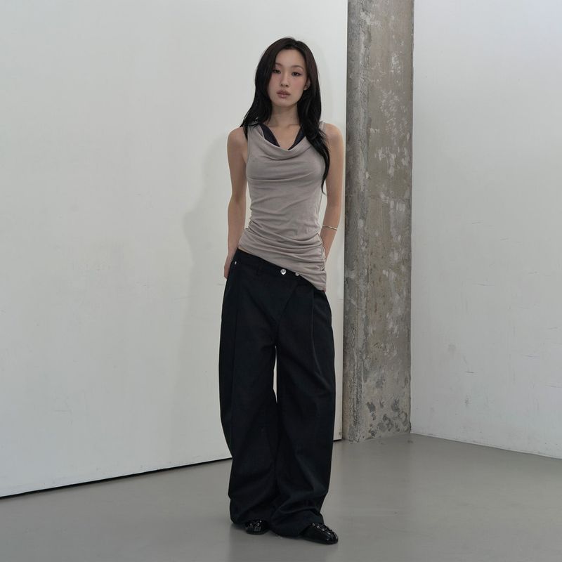 COWL DRAPE TWO-WAY TOP (WARM GRAY)