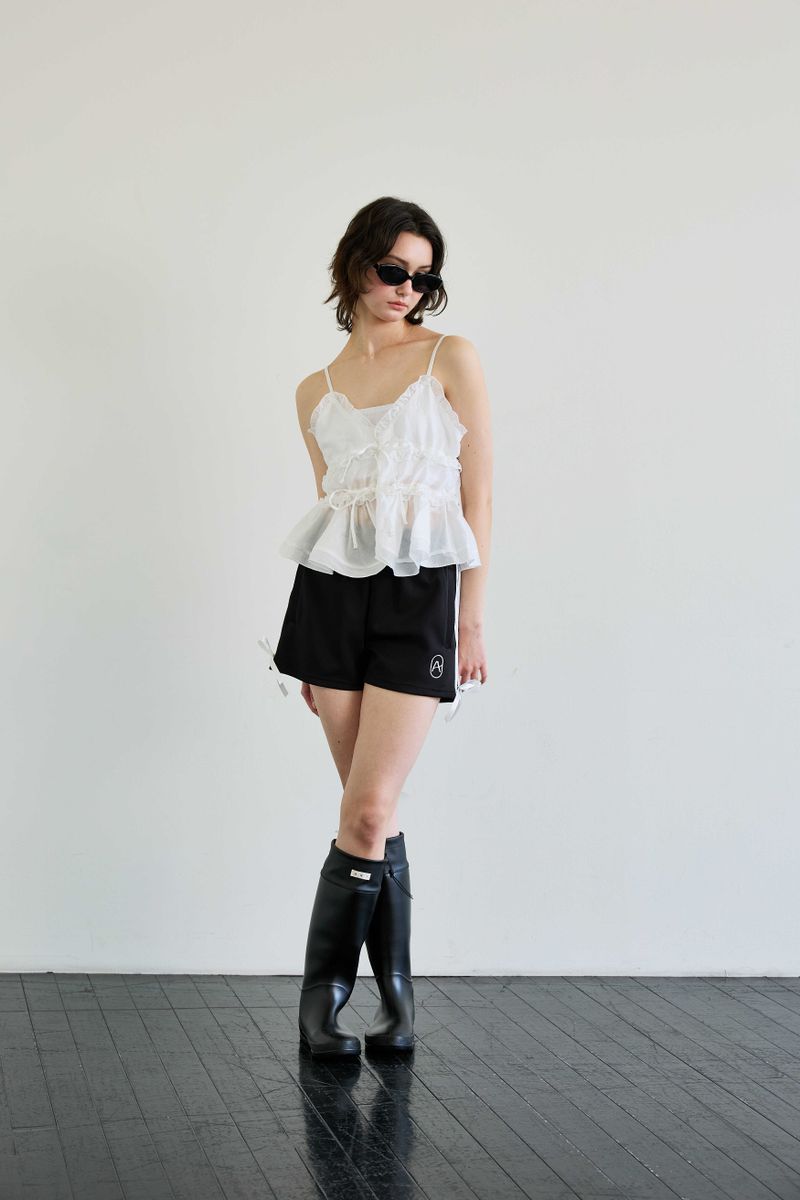 RIBBON JERSEY TRACK MICRO SHORTS / BLACK