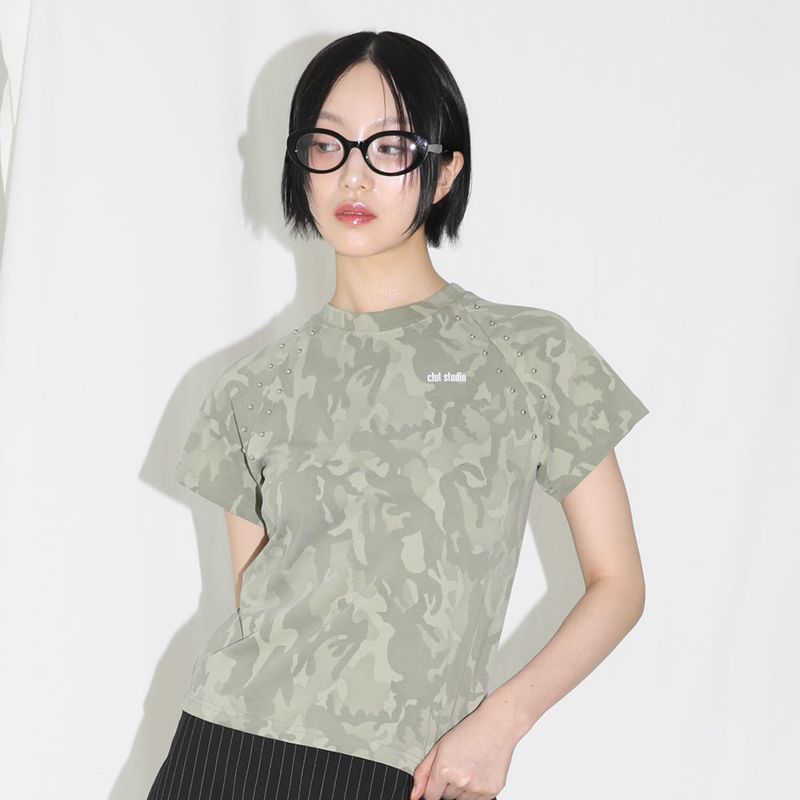 Camo Stud Half T-shirt - KHAKI