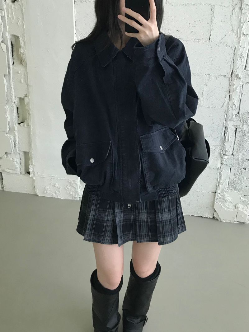 Check Pleated Mini Dress (2 colors)