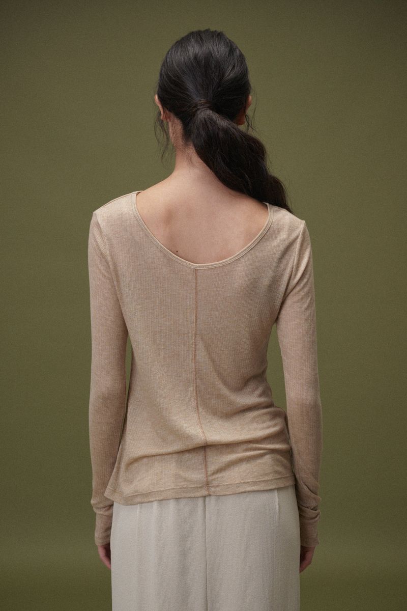 Wool boat neck T (Beige)