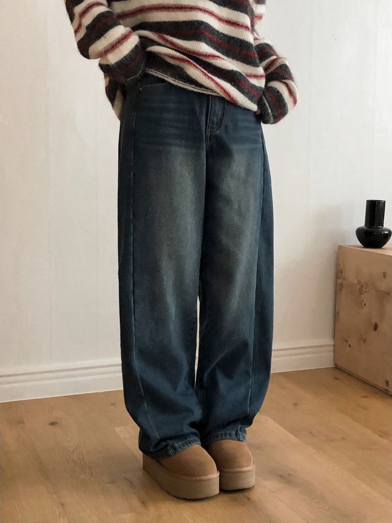 [S-2XL] Scone Warm Wide Denim Pants (3color / 2type)