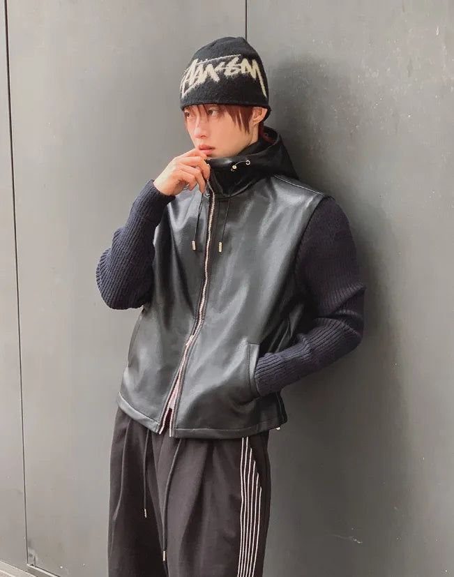 2PLAN(ツープラン)の「Don't Leather Knit Color Matching Hood Zip-Up(Tops)」