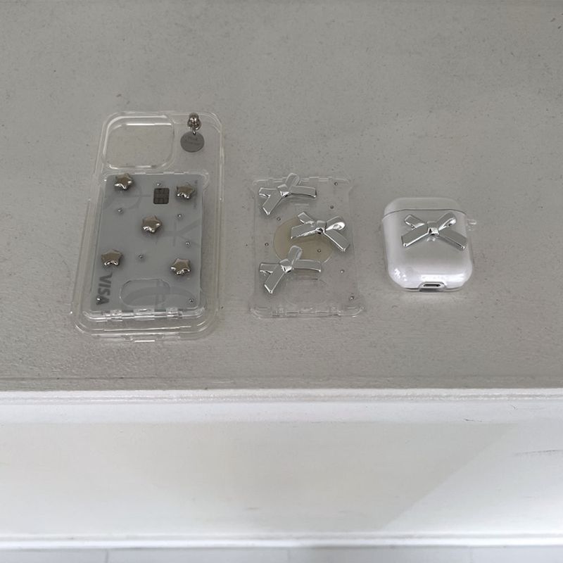 Silver ribbon airpod clear hard case (airpods case)