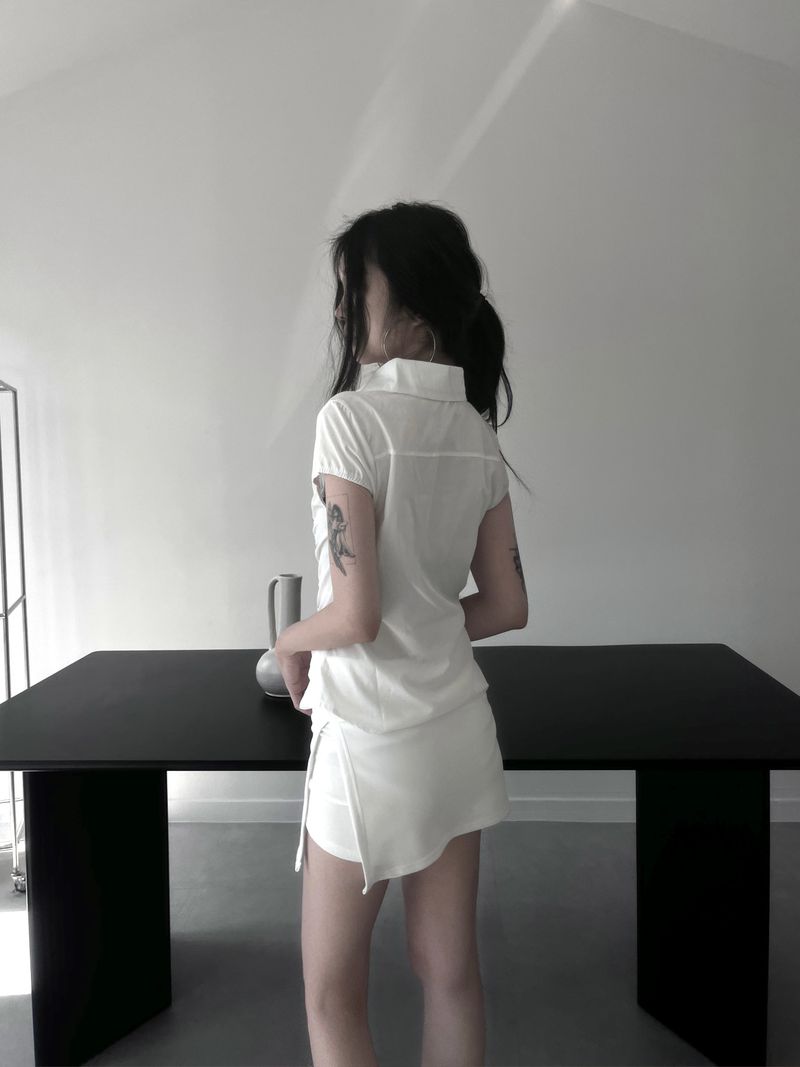 shirring white blouse