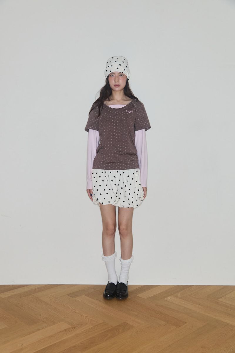 COOKIE LAYERED HOODIE TOP (BROWN / PINK)