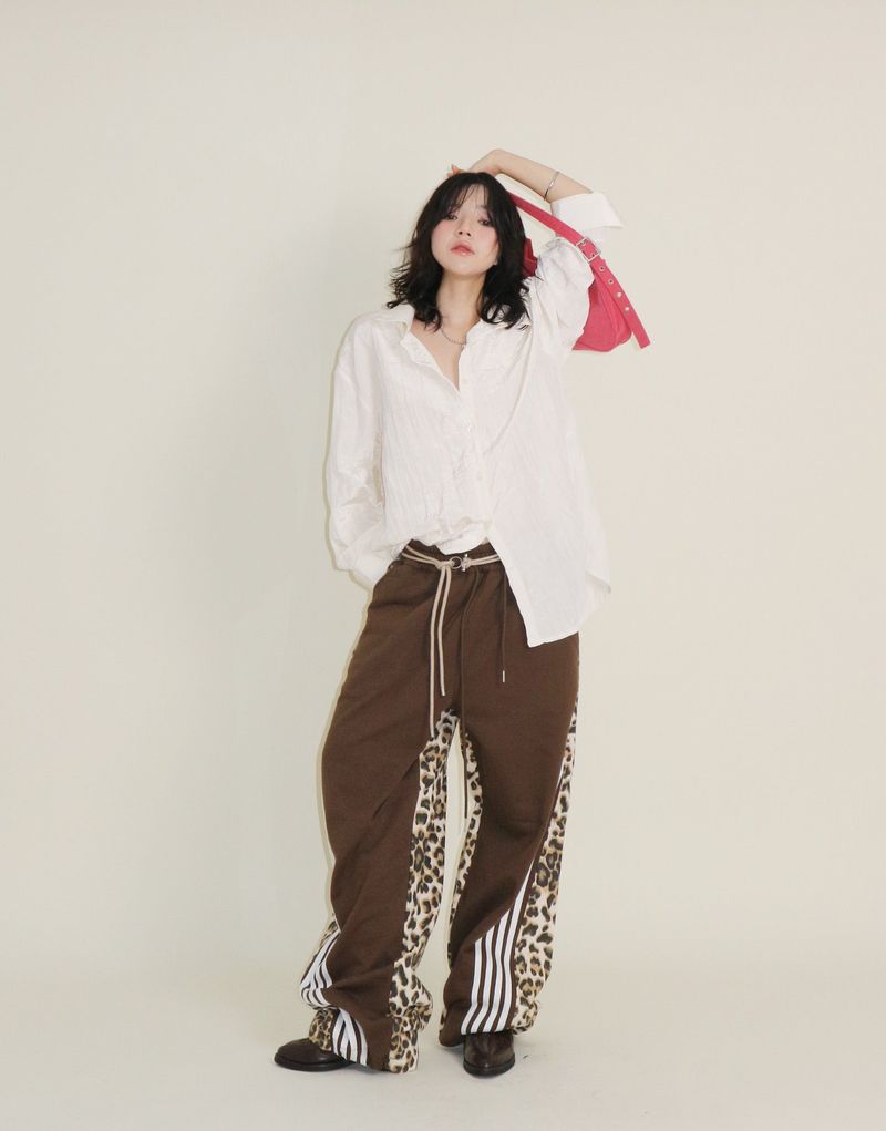 Leopard leopard print diagonal coloring track jogger pants