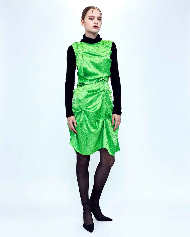 DOZI - Satin Leopard Dress _ Lime