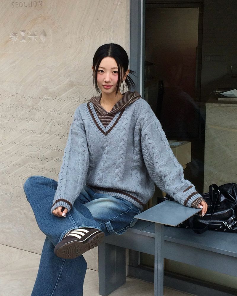 [ORIGINAL] バゲットケーブルオーバーサイズVネックニット