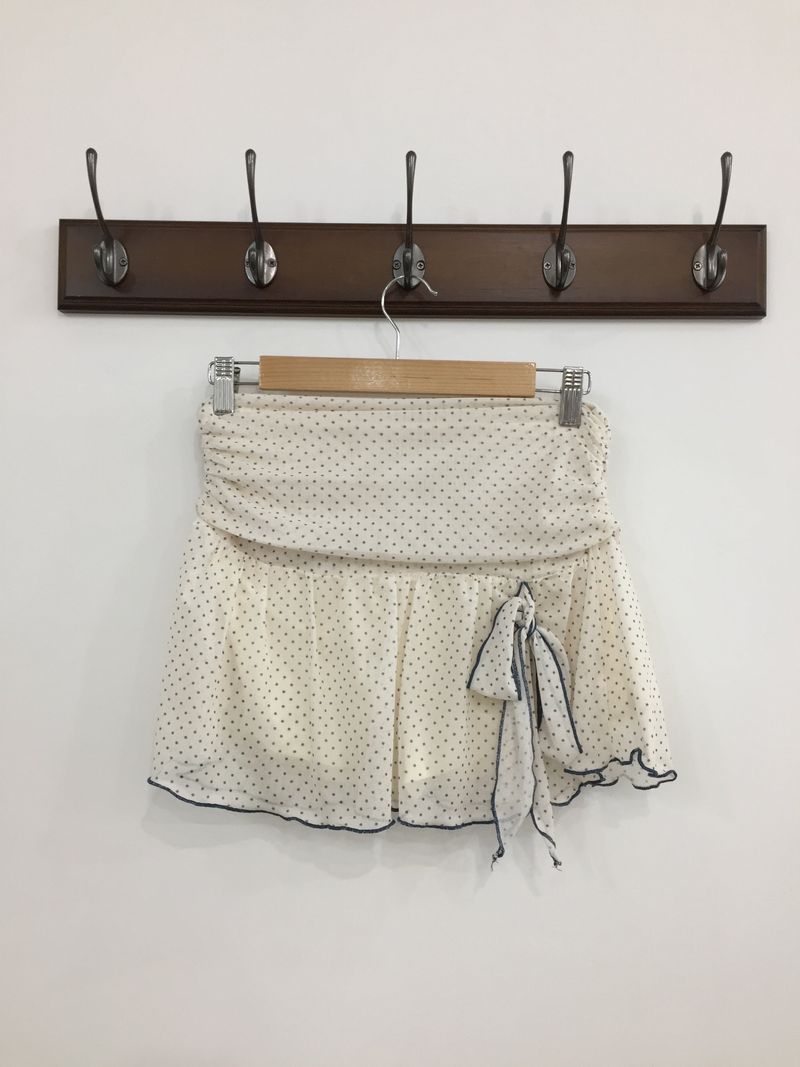 Dot Ribbon Strap Skirt (Ivory)