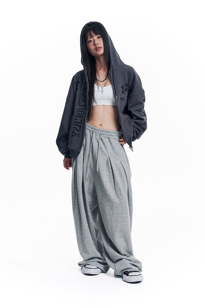 Marine Crack Print Hooded Zip-Up - Charcoal