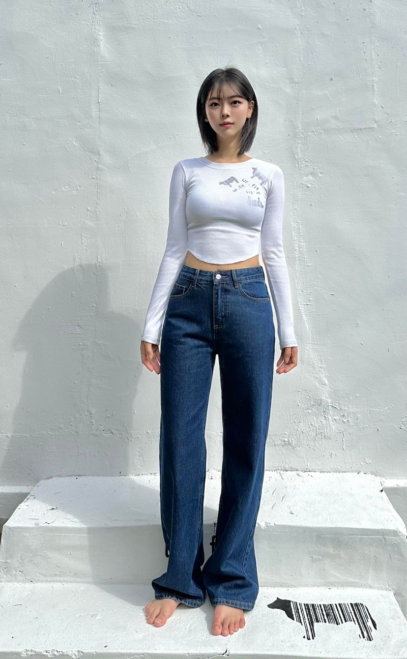 SEMI WIDE DARK BLUE DENIM PANTS code 18306