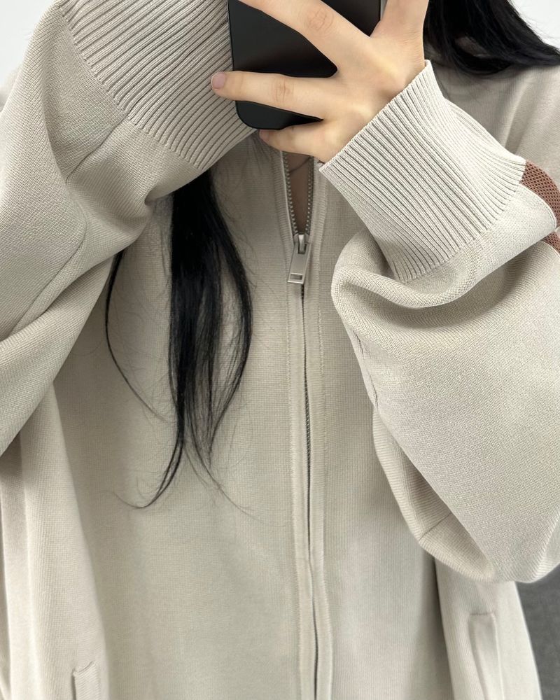 sand track knit zip-up