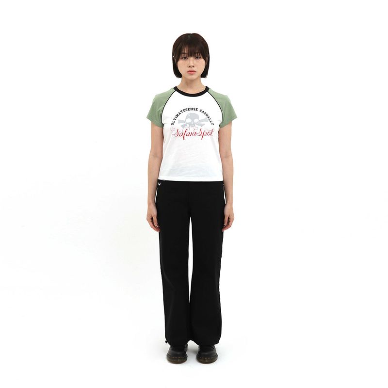 1/2 MULTI SKULL RAGLAN TEE (WHITE/GREEN)