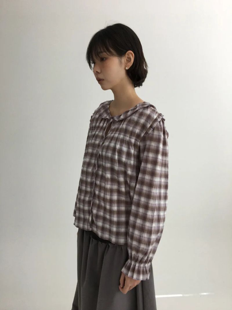Dinf Frill Check Blouse (1color)