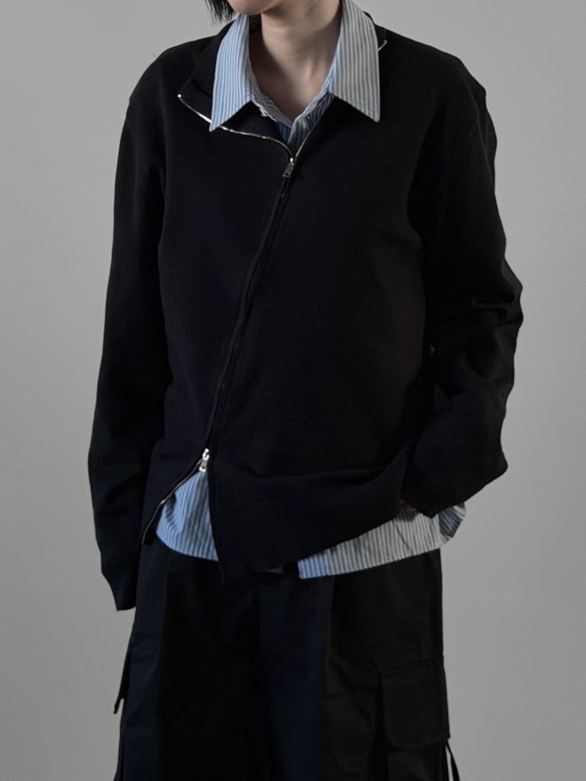 mnem（ムネム）の「(unisex) Oblique two-way knit zip-up（Tops）」