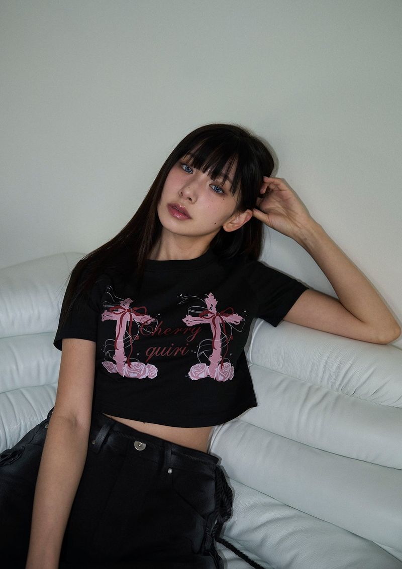 cross roses tee - black