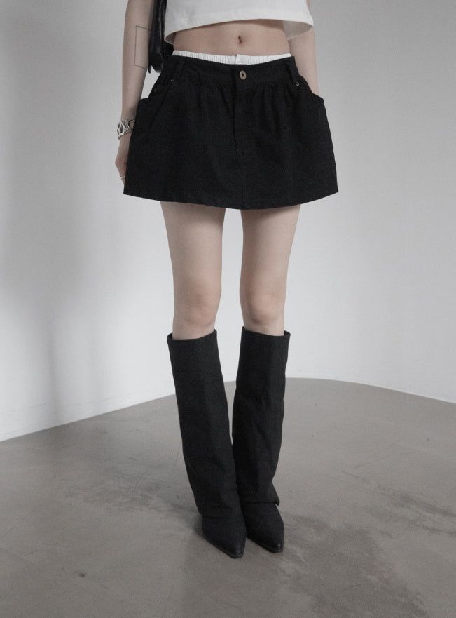 mnem（ムネム）の「Double-waisted sagging mini skirt（Skirts）」