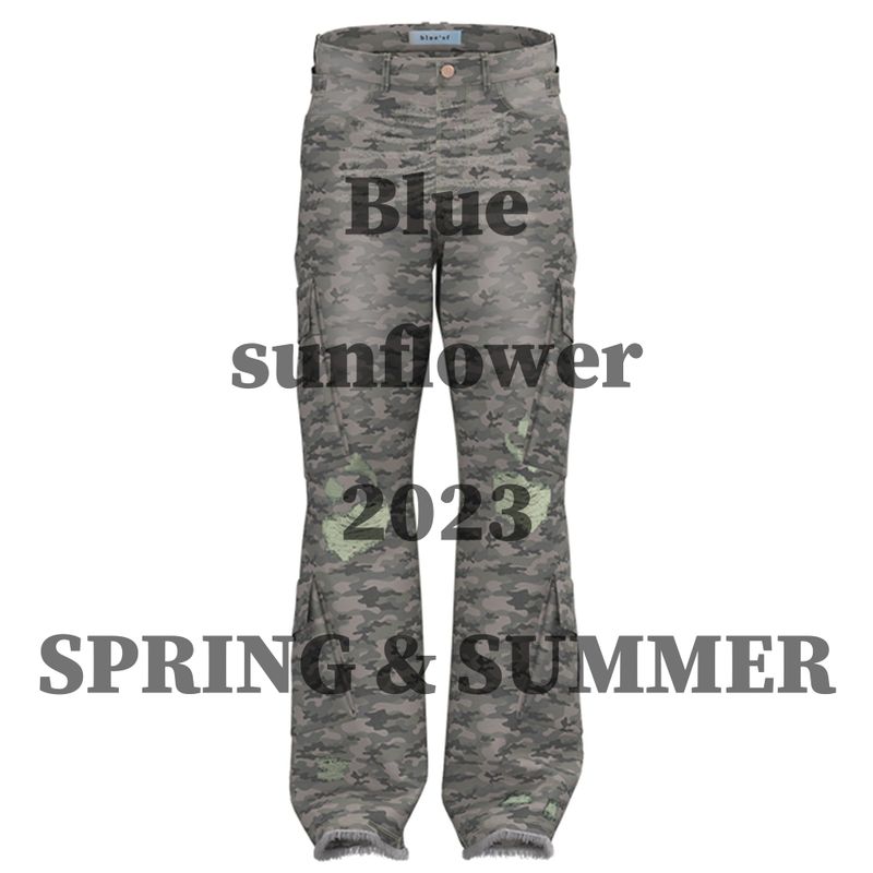 Bluesf Semi-Flare Destroyed Camo Cargo Pants