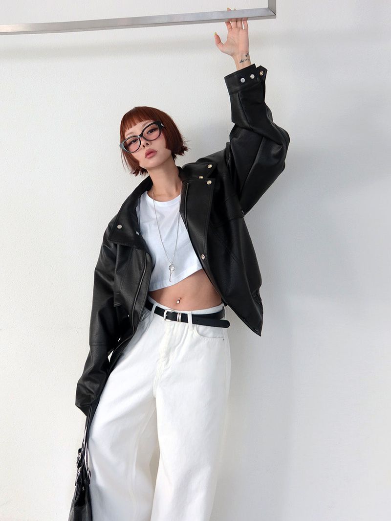 Laurent high neck leather jacket