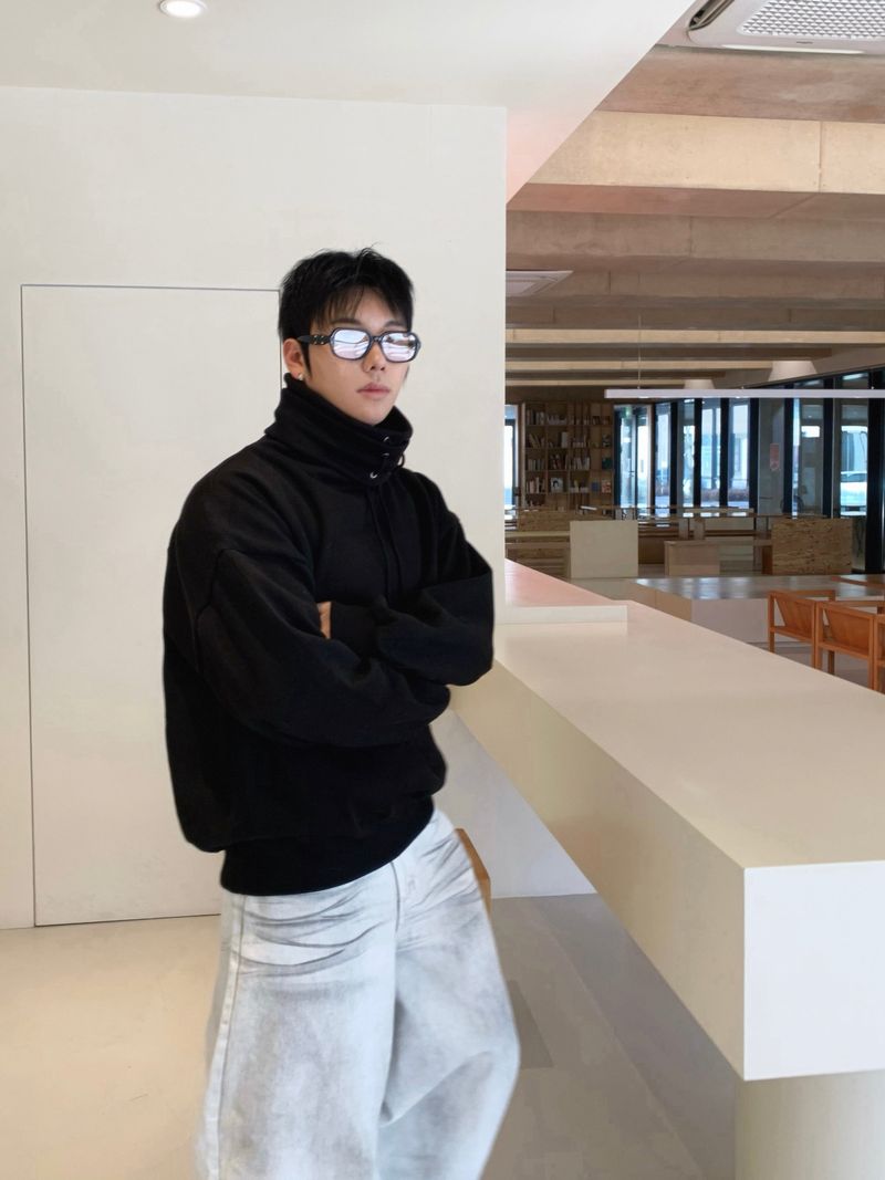 Double turtleneck over sweatshirt 2C