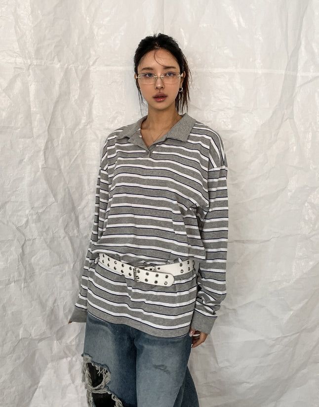 Twoin Stripe Rugby Collar Sweatshirt