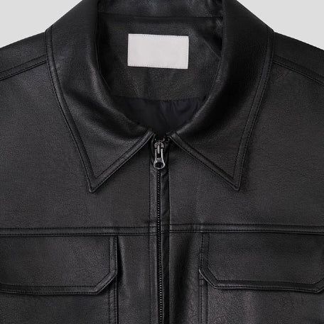 Brick pocket leather jacket