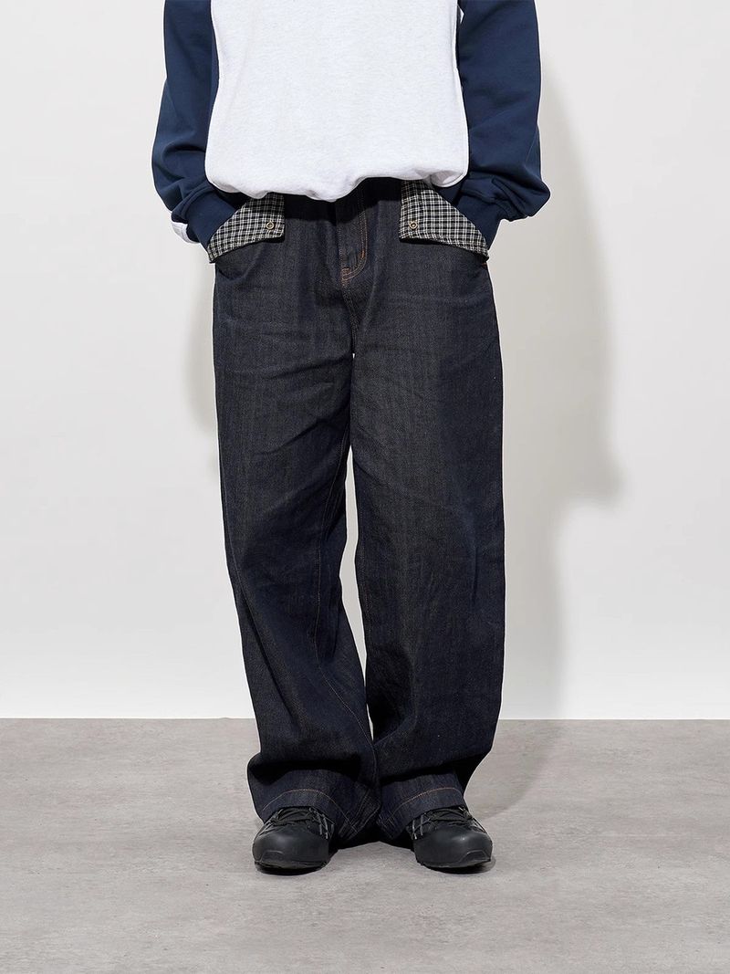 FMACM Checkered Spliced Bare Denim Trousers