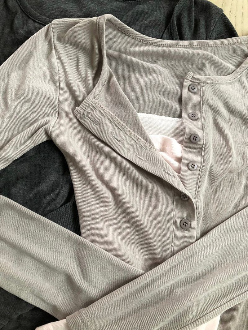 ボタンレイヤードTシャツ
