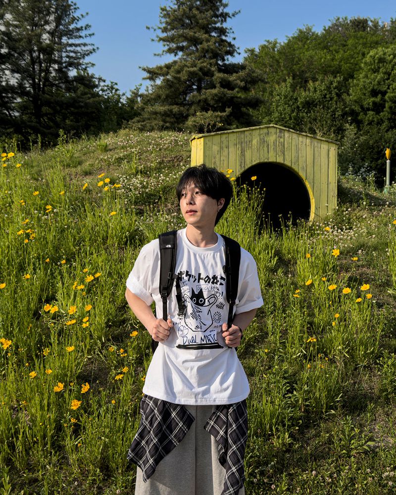 Niporu Cat Graphic Oversized Short Sleeve