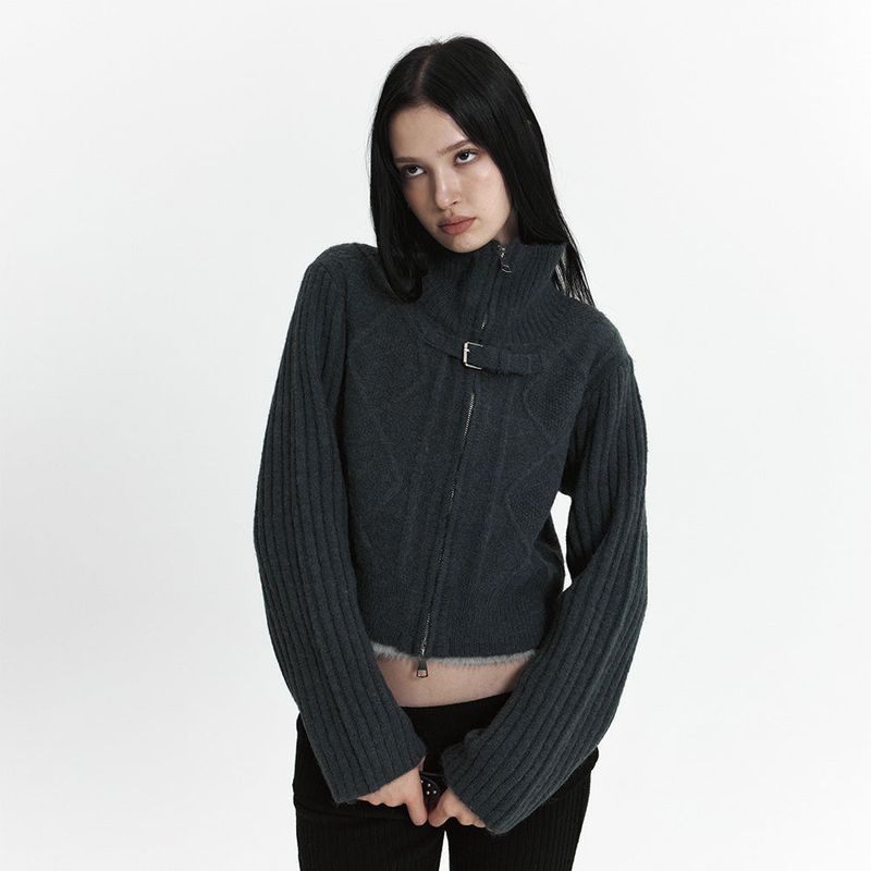 Curetty(キュリティ)の「C HIGH NECK KNIT CARDIGAN_CHARCOAL(Tops)」