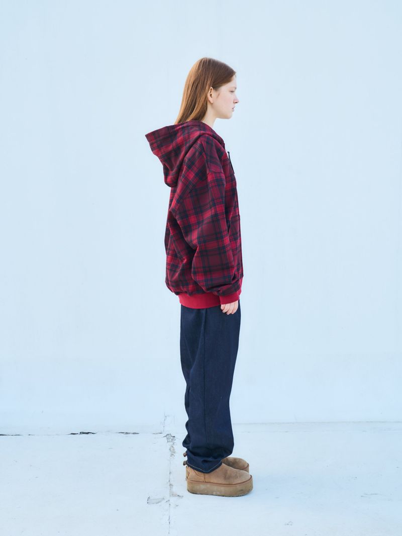 CEC CHECK ZIP-UP HOODIE(RED)