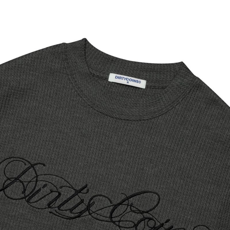 DirtyCoins Script Waffle LS T-Shirt Grey
