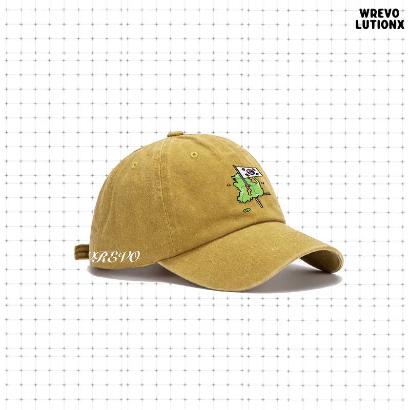 WREVOLUTIONX by WooLeeX（レボリューションエックス バイ ウーリーエックス）の「"K-Heart" Denim Washed Baseball Cap (Mustard)（Hats）」