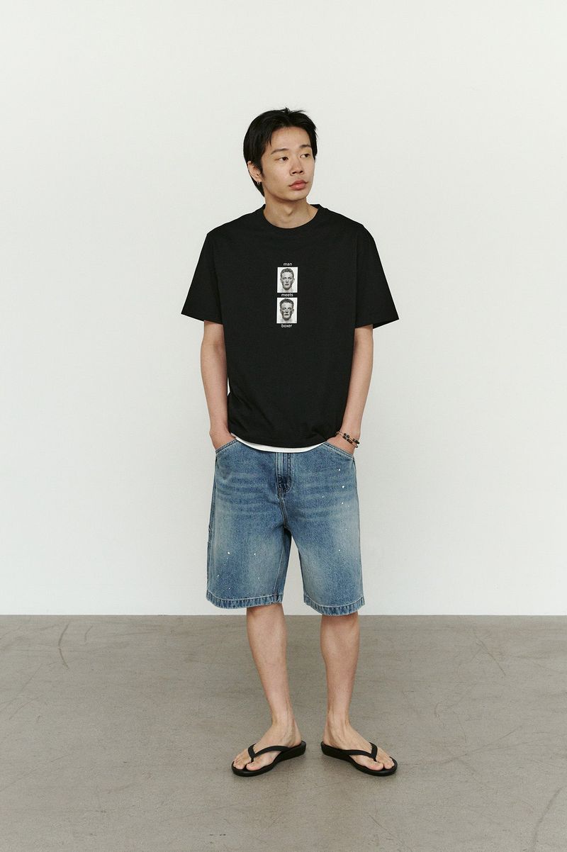 Aged Splatter Carpenter Denim Shorts(Washed Blue)
