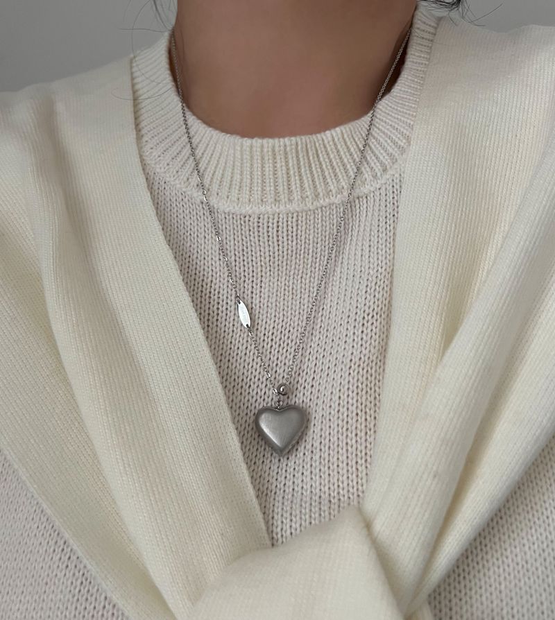 vh matte long heart ball coin layered necklace