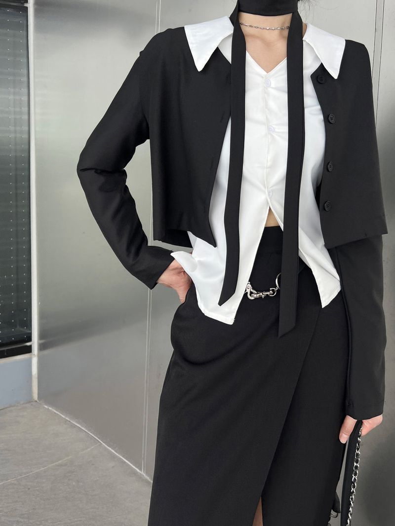 Double hook line black leather belt (Black)