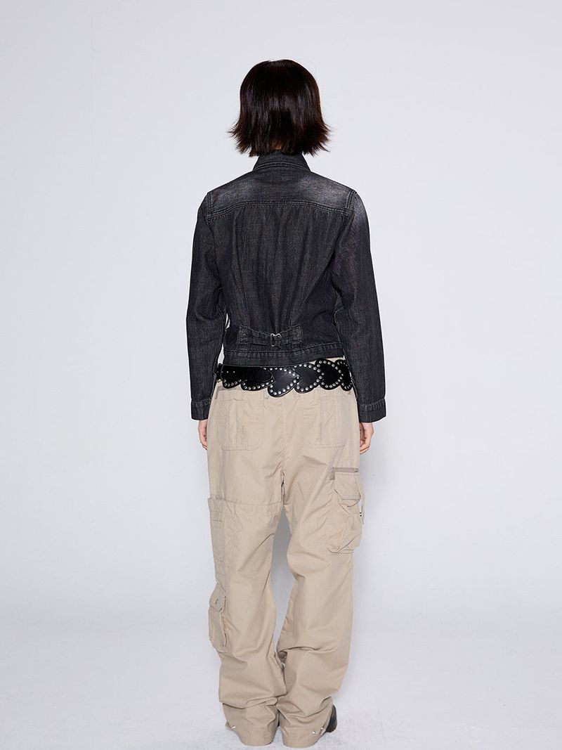 FRILL DENIM JACKET / BLACK