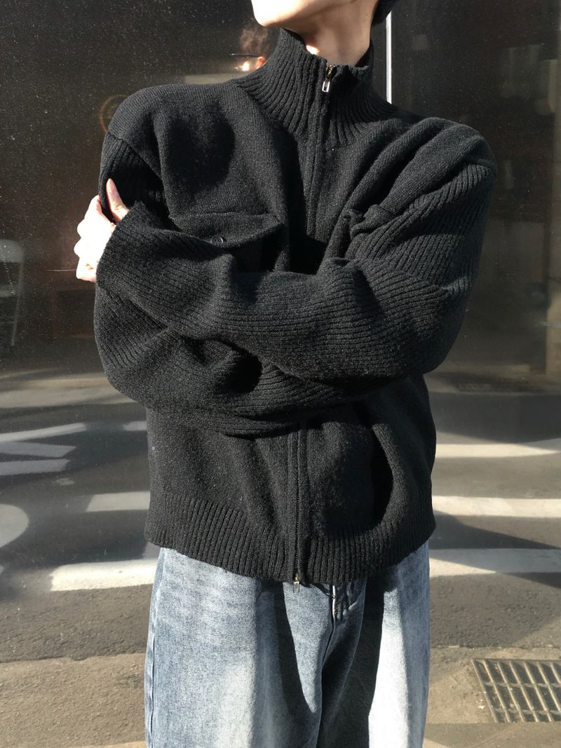 By One Flap High Neck Knit Zip-Up 2C