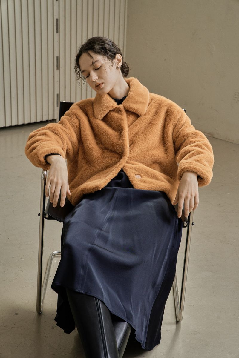 FAKE FUR SHORT COAT_ORANGE