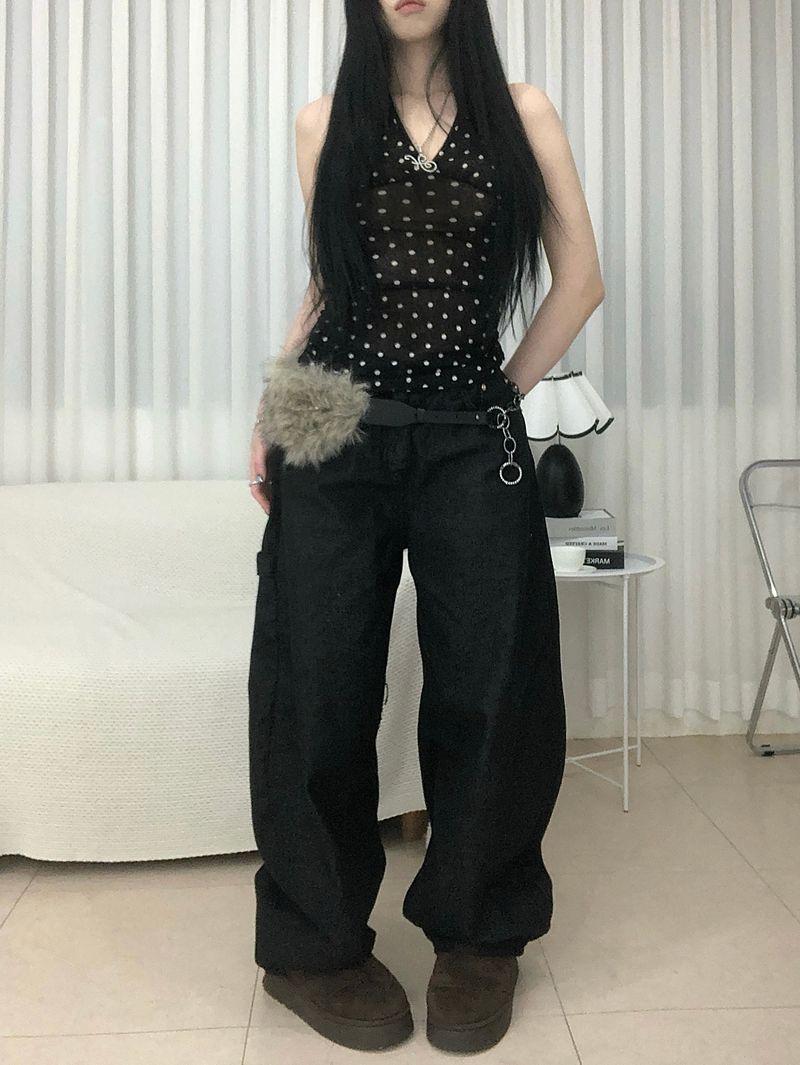Stud Cross Wide Denim Pants