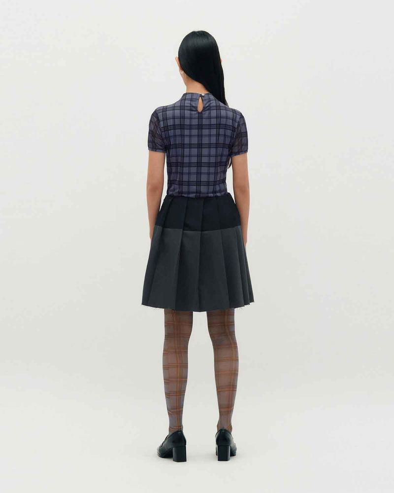 Plaid Smocking T-Shirt _ PURPLE