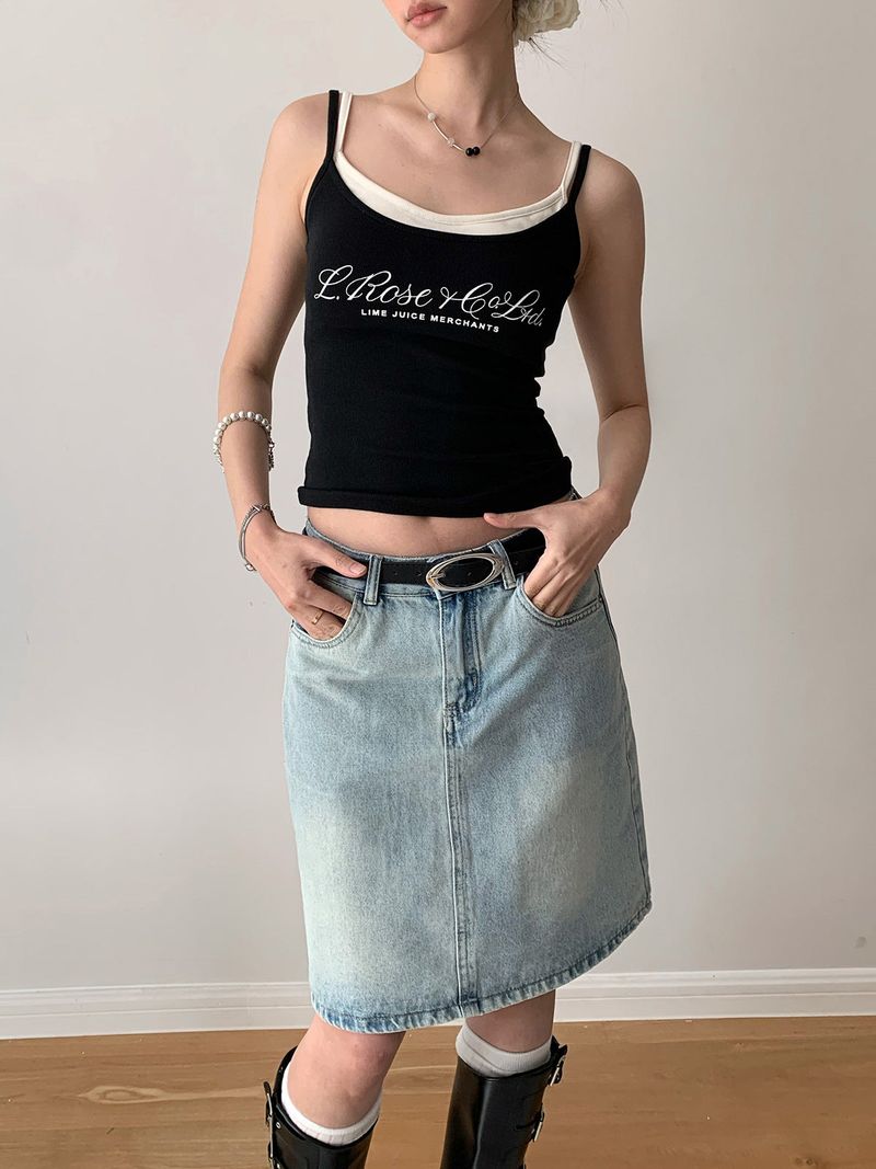 multi-wash midi denim skirt