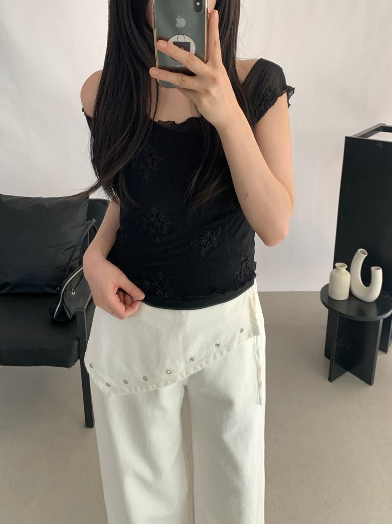 [SET] Roman Sleeveless Flower Blouse Set