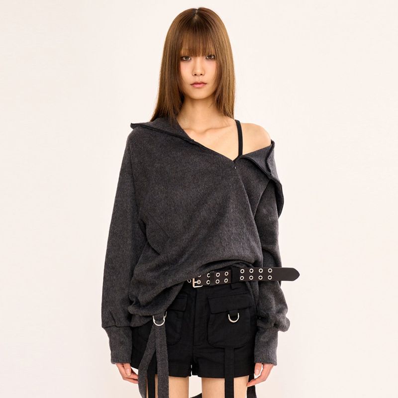 Hairy Zipslit Pullover - Charcoal